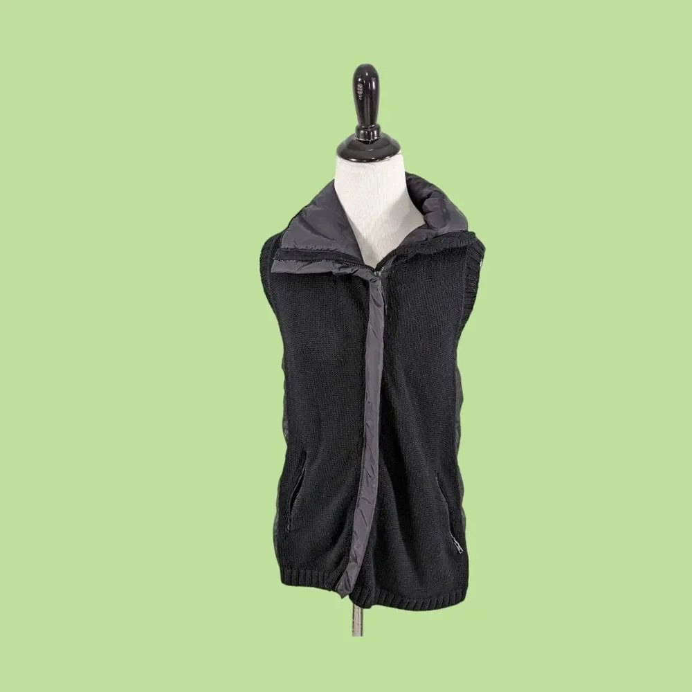 Eileen Fisher Vest XS Black Merino Wool Full Zip  Sleeveless‎ Jacket